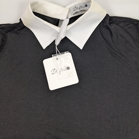NWT, DE PHILO CROP TOP BLOUSE WITH WHITE COLLAR SIZE SMALL. - Picture 3 of 8